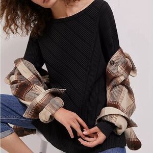 Anthropologie Maeve Opal Ribbed Tunic Sweater Black